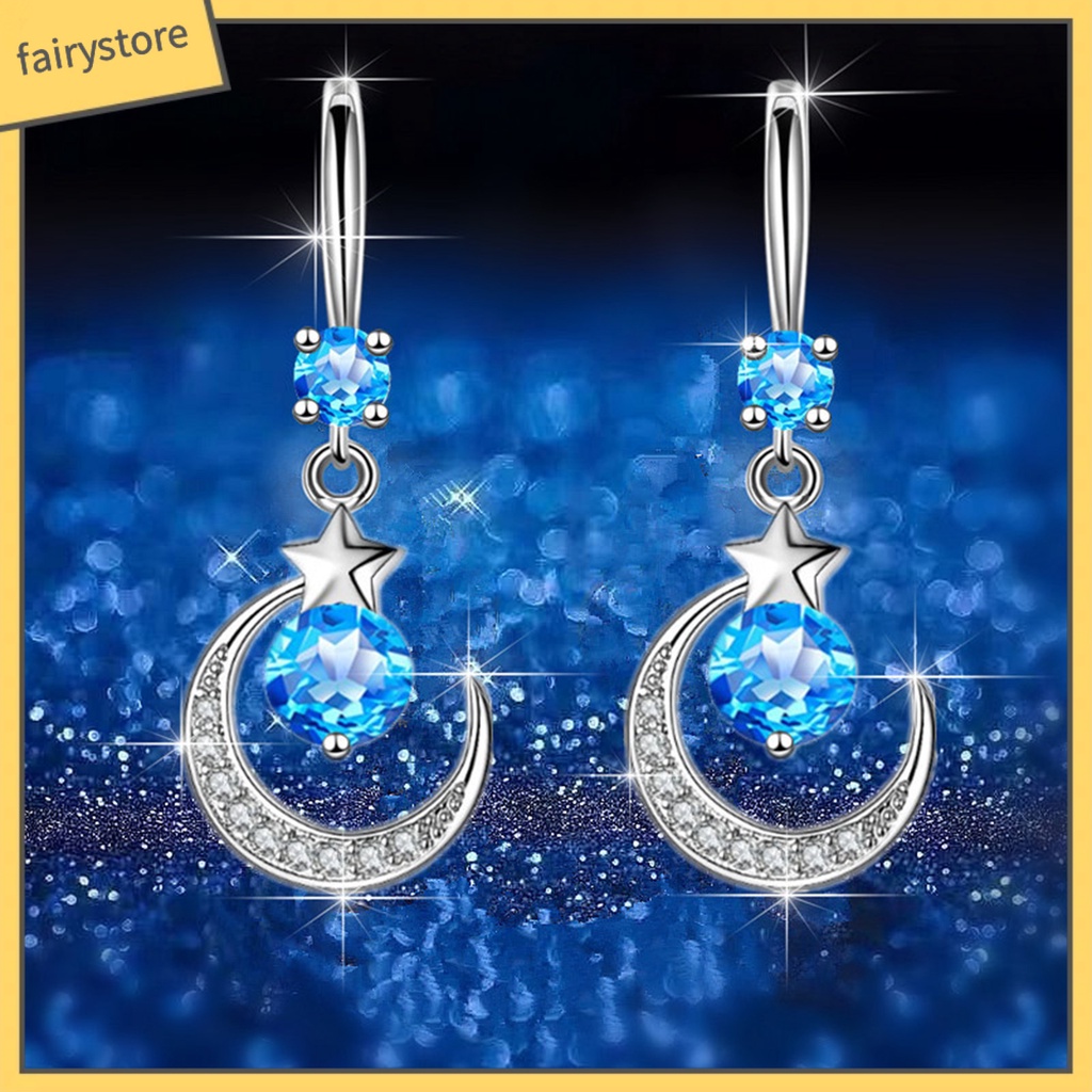 1 Đôi Bông Tai Hình Mặt Trăng Ngôi Sao Đính Đá Trang Nhã Dành Cho Nữ