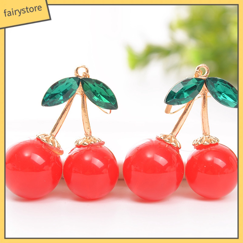 1 Đôi Bông Tai Móc Hình Lá Cherry Lấp Lánh Lâu Trôi