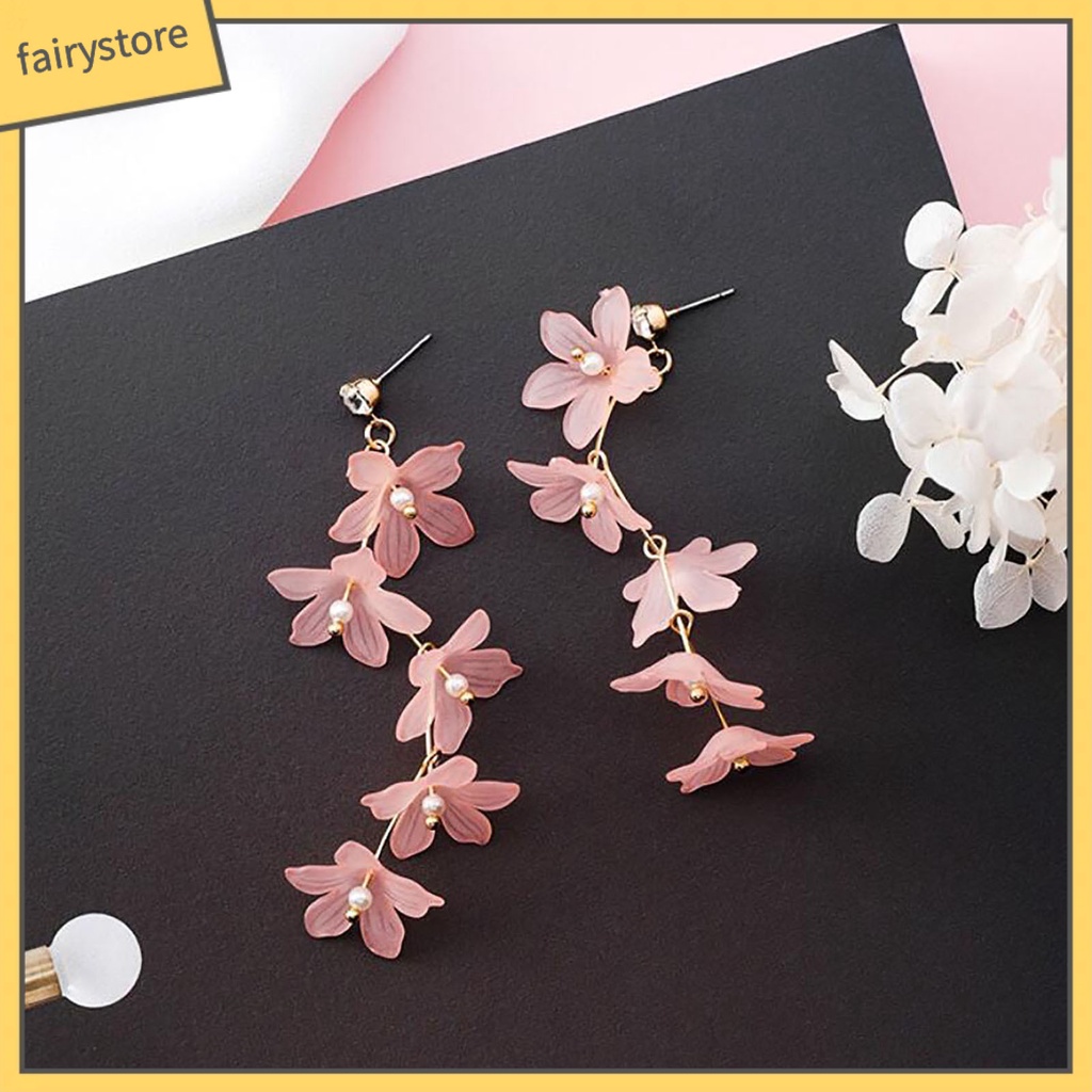 1 Đôi Bông Tai Hình Hoa Đính Ngọc Trai Giả Bằng Acrylic Thời Trang