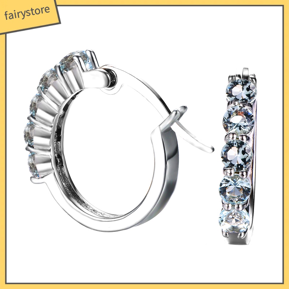 Bông Tai Mạ Bạc Hình Tròn Đính Đá Zircon Thời Trang Dành Cho Nữ