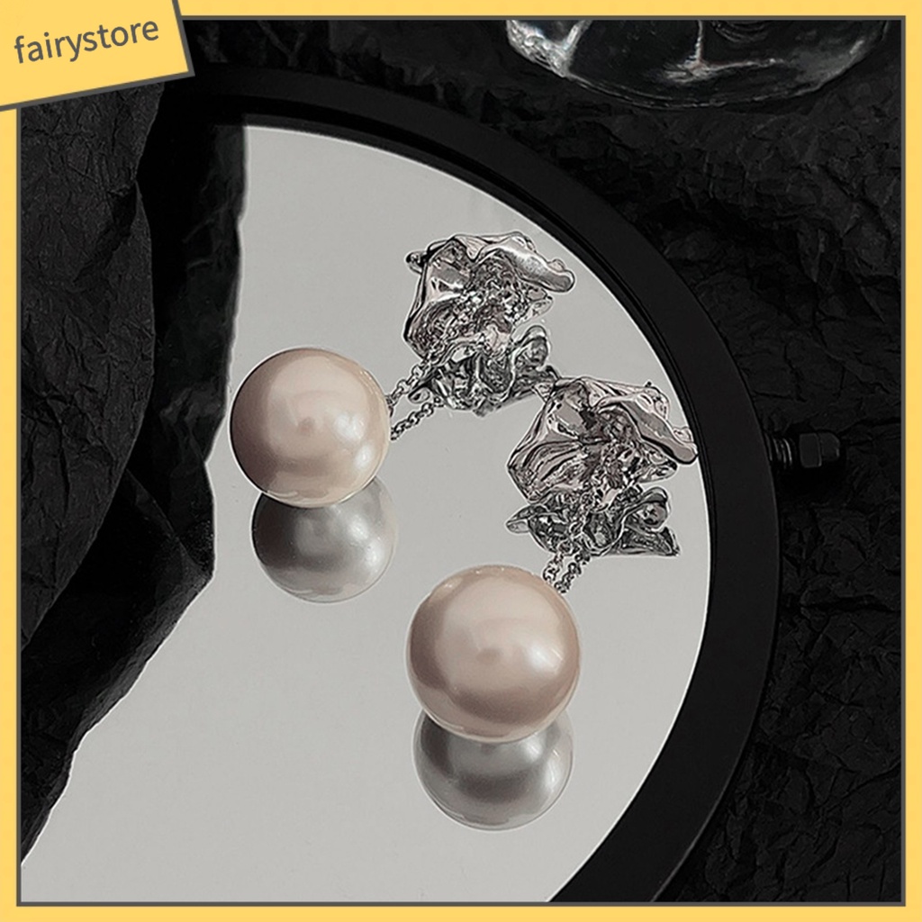 1 Đôi Bông Tai Kim Loại Tua Rua Đính Ngọc Trai Nhân Tạo Phong Cách Retro