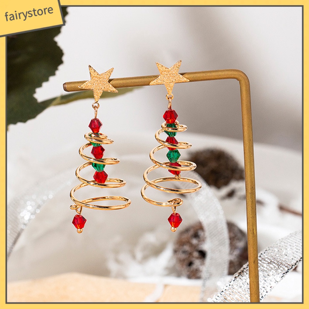 [FRO] 1 Đôi Bông Tai Hình Cây Thông Ngôi Sao Năm Cánh Mạ Màu Sắc Tương Phản Dành Cho Nữ