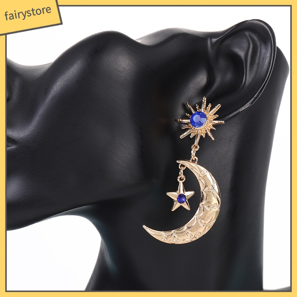 Bông Tai Hình Ngôi Sao / Mặt Trăng Đính Đá Sapphire Giả Thời Trang Cho Nữ