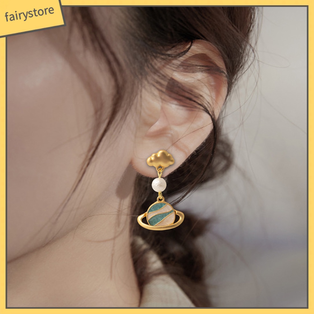 1 Đôi Bông Tai Hình Học / Mặt Trăng / Hành Tinh Hoạt Hình 3D Không Đối Xứng Thời Trang Cho Nữ