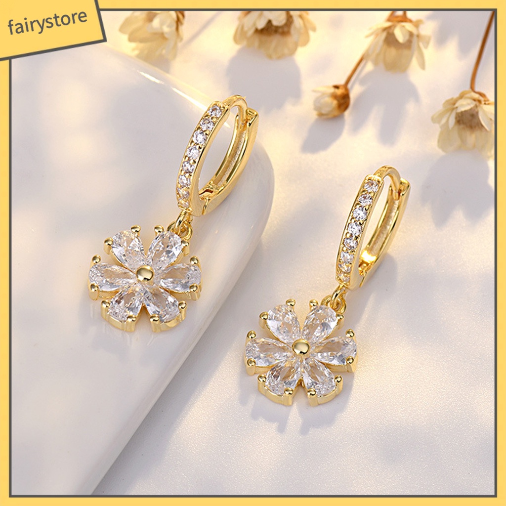 1 Đôi Bông Tai Dáng Dài Đính Đá Zircon Lấp Lánh Thời Trang Cho Nữ