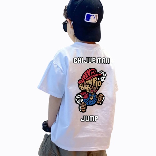 Áo Thun 100% Cotton Tay Ngắn Cổ Tròn Dáng Rộng In Hình Thời Trang Cho Bé 2-14 Tuổi Baby Tee