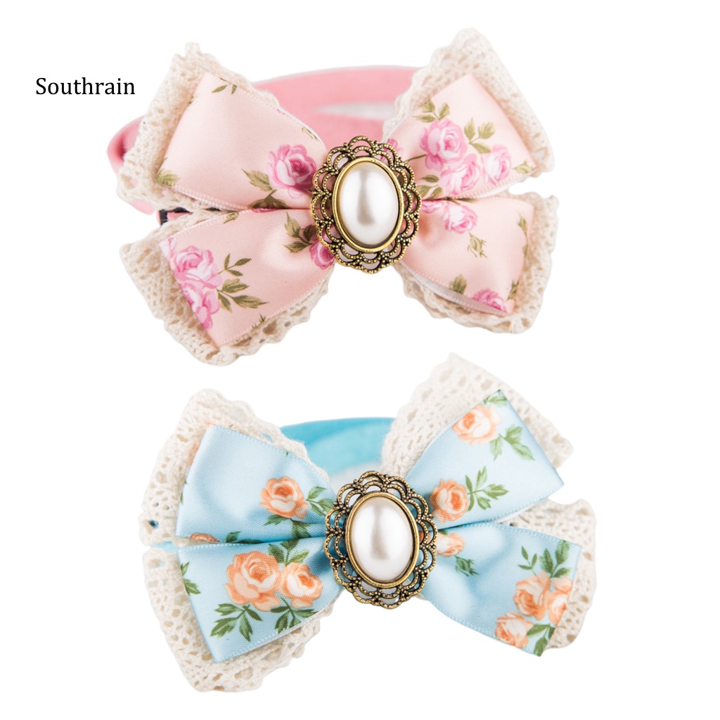 Vòng Cổ Bằng Da Lộn Họa Tiết Hoa Thắt Nơ Đáng Yêu Dành Cho Thú Cưng