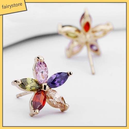 Đôi Khuyên Tai Hình Hoa Đính Đá Zircon Nhiều Màu Sắc Thời Trang Cho Nữ