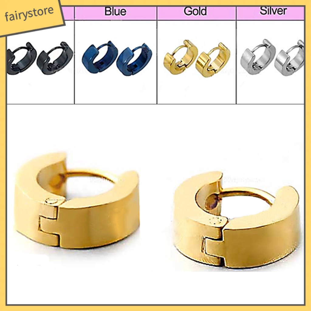 1 Đôi Bông Tai Tròn Bằng Thép Không Gỉ Thời Trang Cá Tính Dành Cho Nam