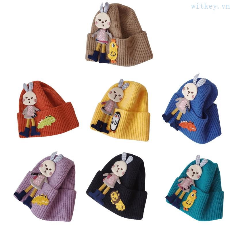 Mũ Beanie Đan Len Giữ Ấm In Họa Tiết Khủng Long / Thỏ Dễ Thương Thời Trang Mùa Đông Cho Bé Trai