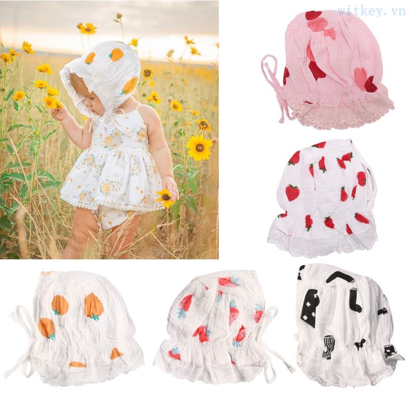 Mũ Bonnet Cotton Thoáng Khí In Họa Tiết Thời Trang Xuân Hè Dùng Làm Đạo Cụ Chụp Ảnh Cho Bé Sơ Sinh