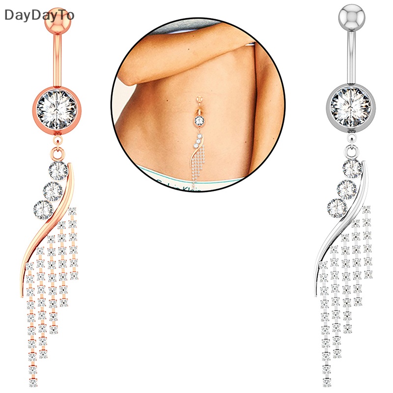 Khuyên Rốn Tua Rua Chữ S Màu Sắc Vàng Hồng Bằng Thép Không Gỉ