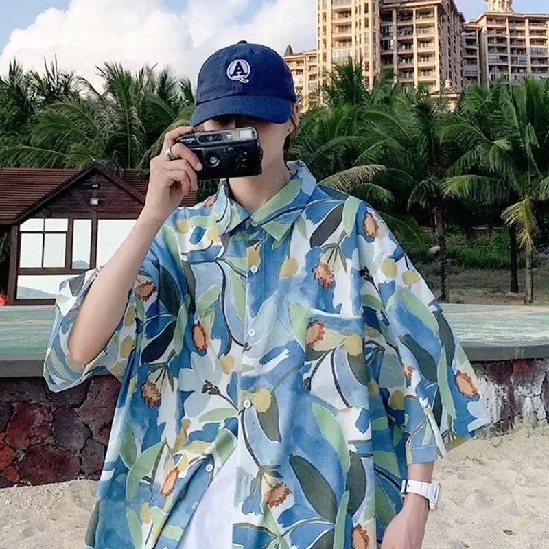 Áo Sơ Mi Tay Ngắn Chất Liệu Lụa Họa Tiết Hoa Thời Trang Mùa Hè Cho Nam