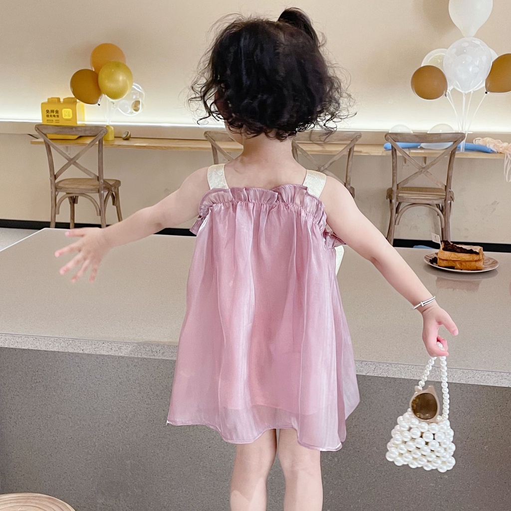 Đầm Công Chúa Phối Lưới Màu Hồng Đính Nơ To Cho Bé Gái Dự Tiệc Cưới 4-year-old girl's dress