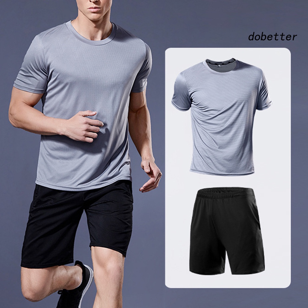 1 Bộ Đồ Thể Thao Áo Tay Ngắn Phối Quần Short Dáng Rộng Nhanh Khô Màu Trơn Thời Trang Mùa Hè Cho Nam