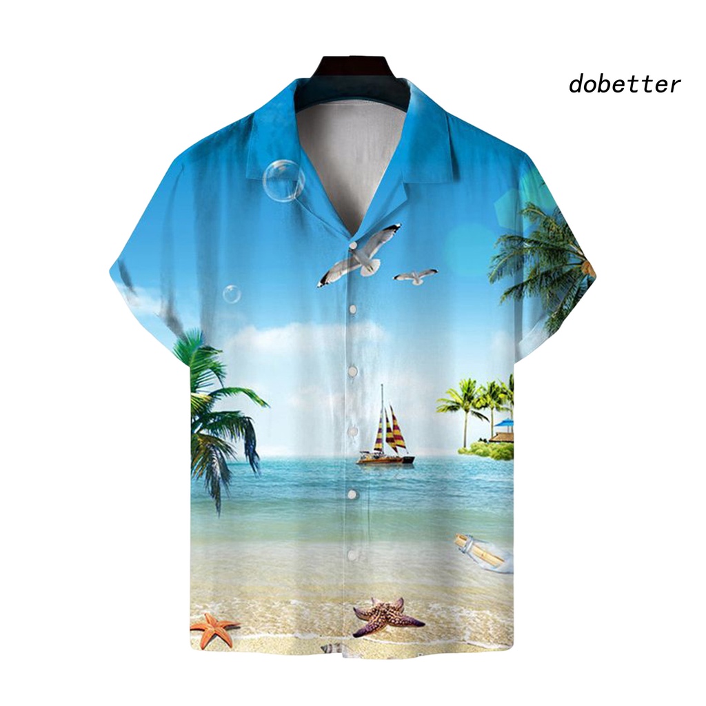 Áo Sơ Mi Tay Ngắn Cổ Bẻ Cài Nút Bằng Polyester In Họa Tiết Tinh Tế Thời Trang Mùa Hè Cho Nam