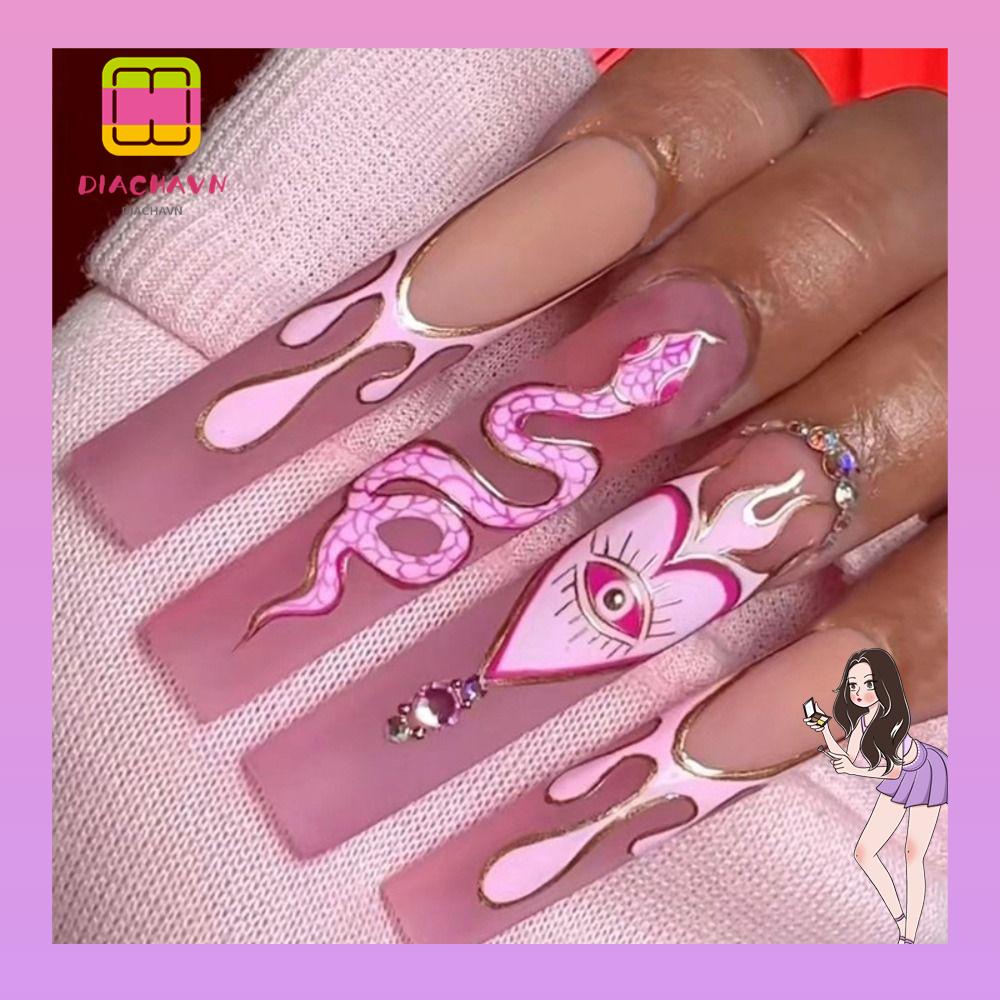 Set 24 Móng Tay Giả Dạng Nhấn DIY Lấp Lánh|Phụ Kiện Trang Trí Hình Rắn Độc Đáo Sáng Tạo