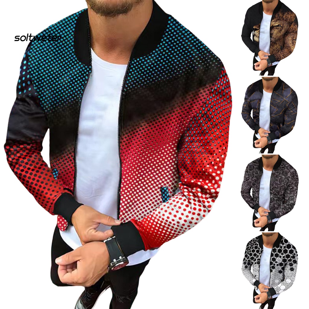 Áo Khoác Gió Cổ Đứng Dáng Rộng Có Khóa Kéo In Họa Tiết Kỹ Thuật Số Phong Cách Đường Phố Mùa Thu Cho Nam