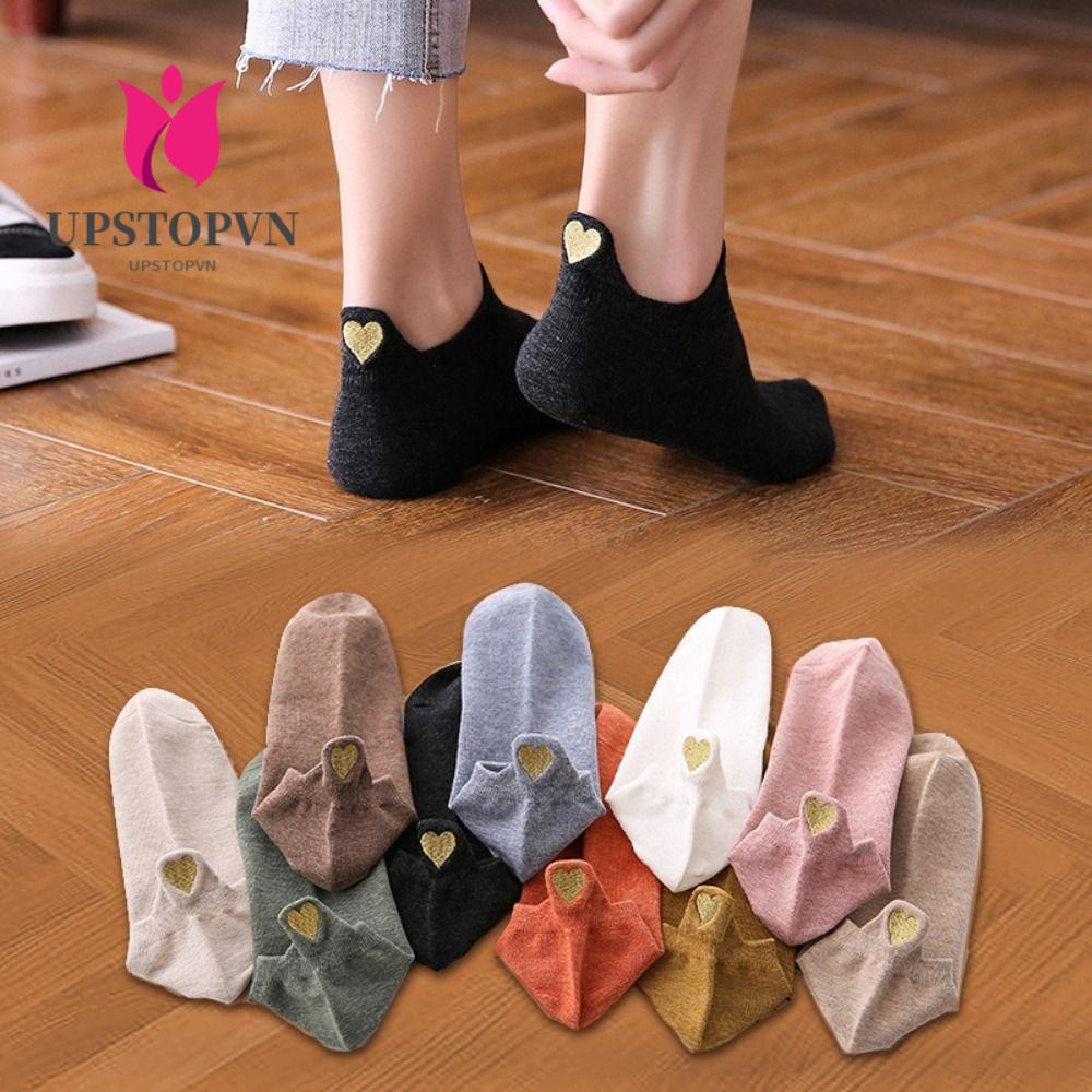 Set 4 Đôi Vớ Cổ Ngắn In Hình Trái Tim Dễ Thương