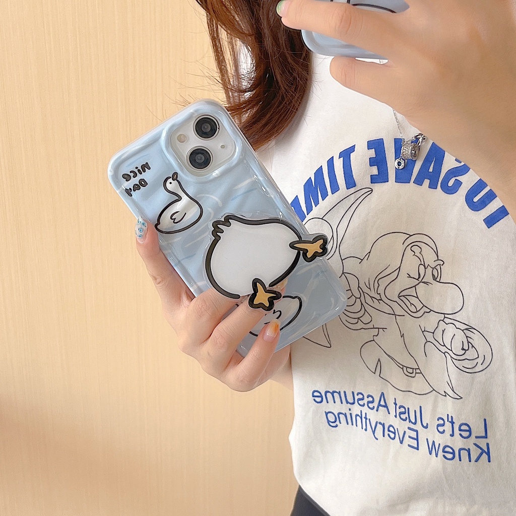 Ốp Điện Thoại Nhựa PC Cứng Hình Vịt Lặn Biển Màu Trong Suốt Gắn Giá Đỡ iPhone 11 13 12 14 Pro Max