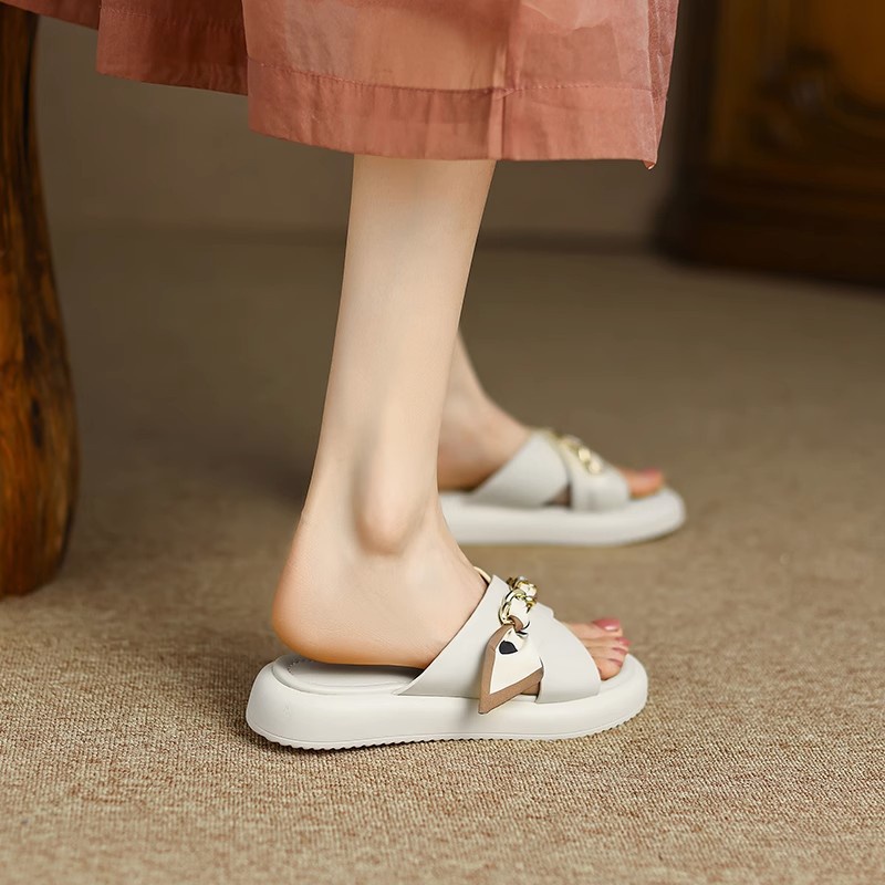 Dép Da Mềm Xỏ Ngón Phối Dây Ruy Băng Dày Dặn Thoải Mái Thời Trang Mùa Hè Cho Nữ