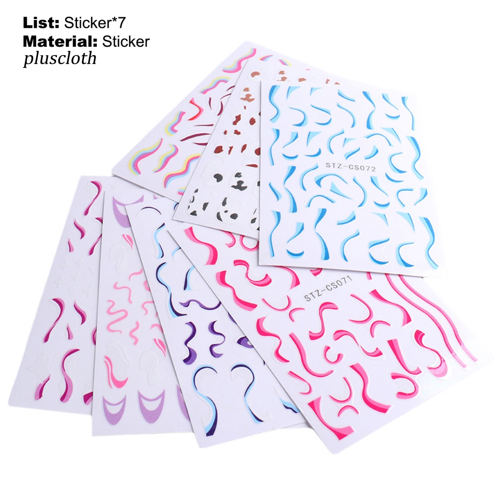 Bộ 7 Miếng Dán Móng Tay Siêu Mỏng Họa Tiết Hình Học 3D Phong Cách Pháp