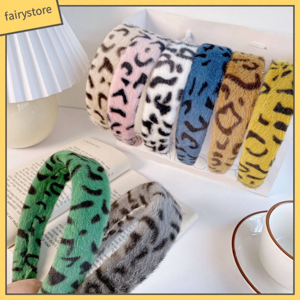 Băng Đô Cài Tóc Phủ Lông Họa Tiết Da Báo Viền Rộng Phong Cách Cổ Điển Thời Trang Cho Nữ