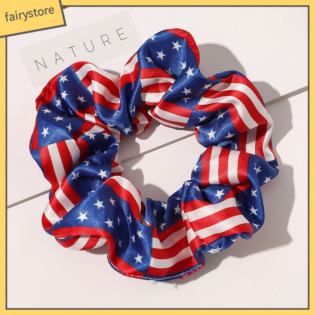 Dây Buộc Tóc Cao Su Mềm Co Giãn In Hình Lá Cờ Mỹ Có Thể Giặt Lại