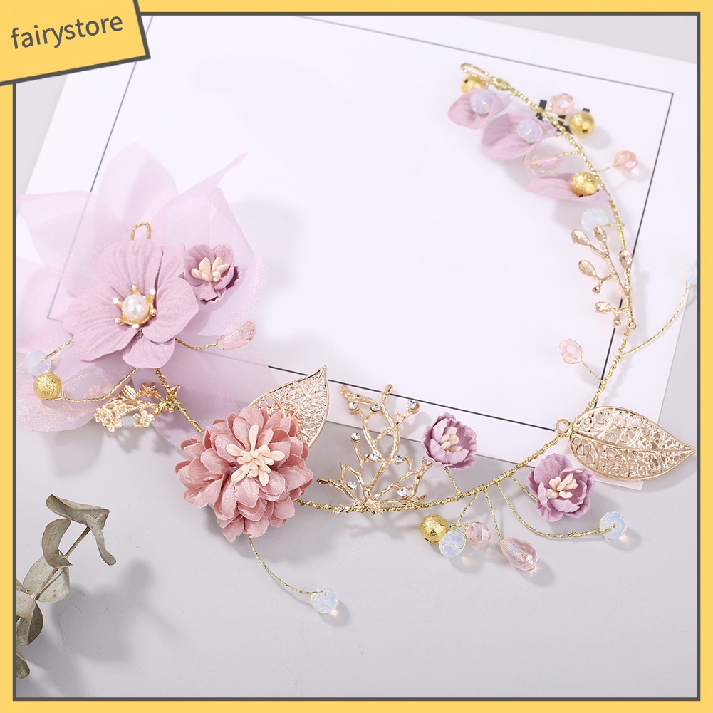 Băng Đô Hoa Cài Tóc Đính Ngọc Trai Nhân Tạo Cho Cô Dâu