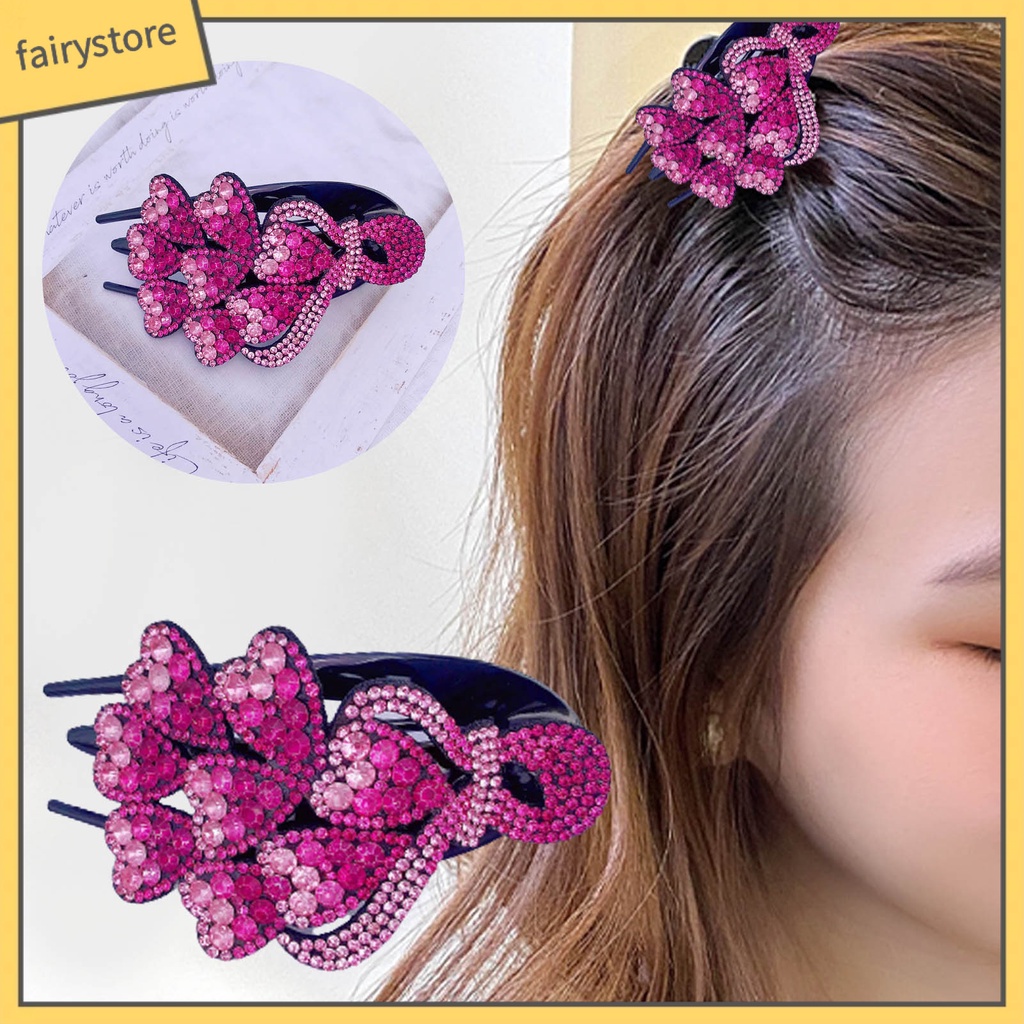 Kẹp Tóc Ba Răng Đính Đá Trái Tim Trang Trí Thanh Lịch Chống Trượt Cho Nữ