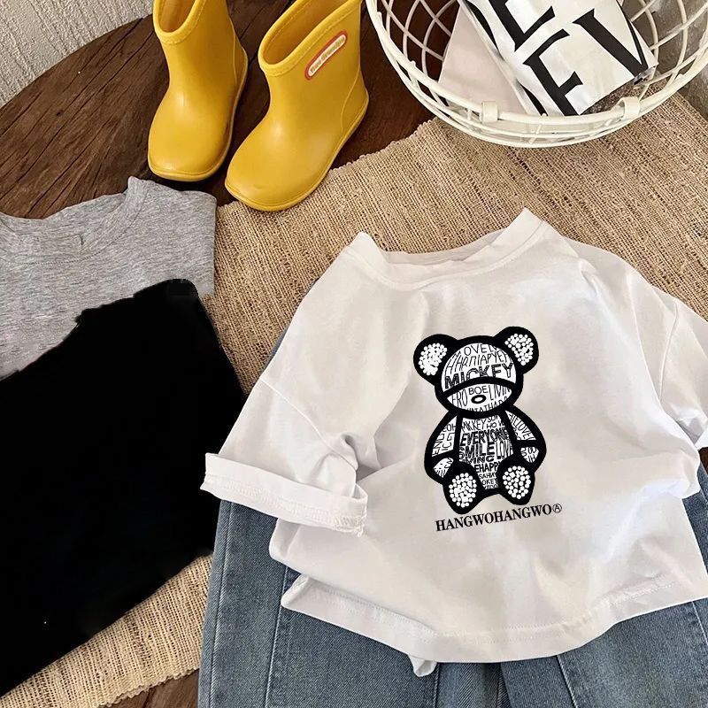 Áo Thun Cotton Tay Ngắn Cổ Tròn In Họa Tiết Hoạt Hình Thời Trang Mùa Hè Cho Bé Trai Và Gái