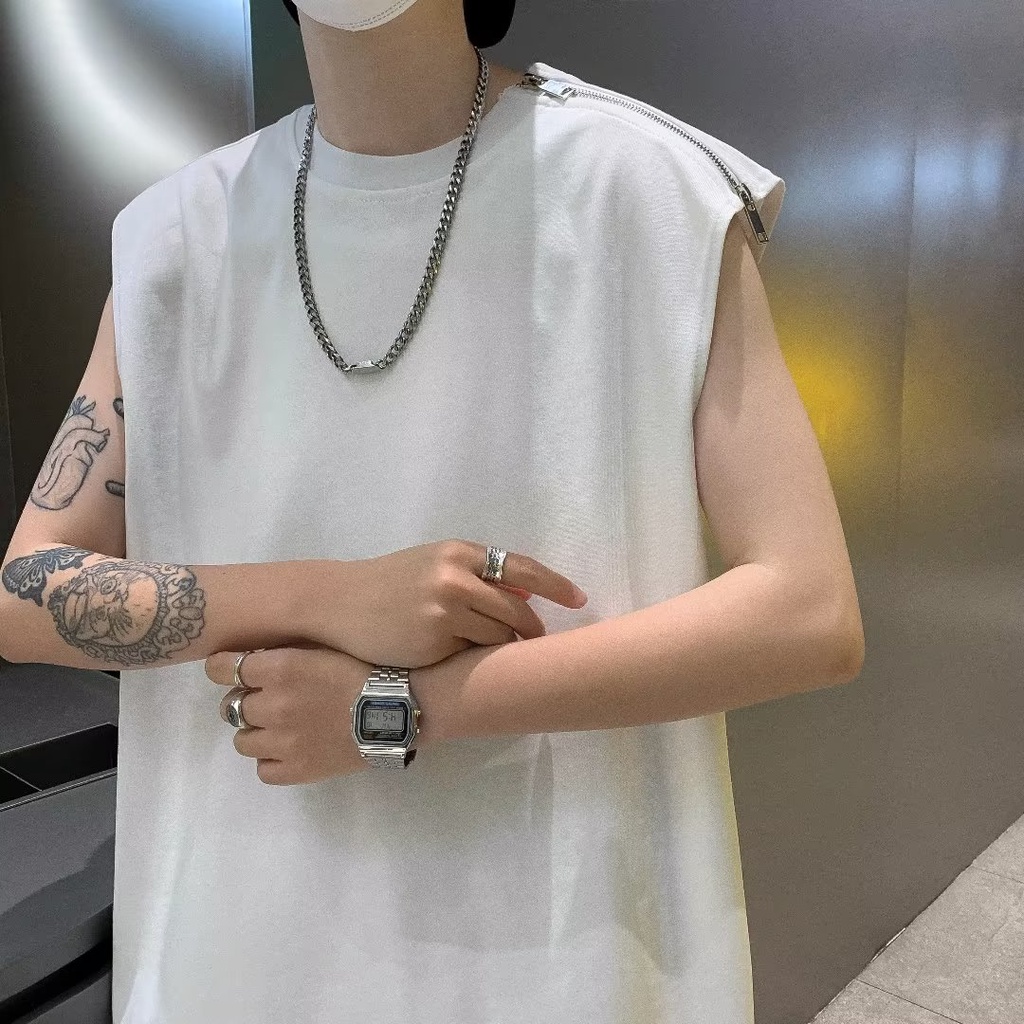 Áo Thun Cotton Sát Nách Màu Trắng Thời Trang Đường Phố Mùa Hè Cho Nam