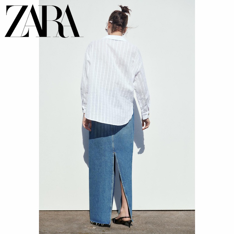 Zara Áo Sơ Mi Dài Tay Dáng Rộng Hoa Văn Kẻ Sọc Thời Trang Mùa Xuân Hè Dành Cho Nữ