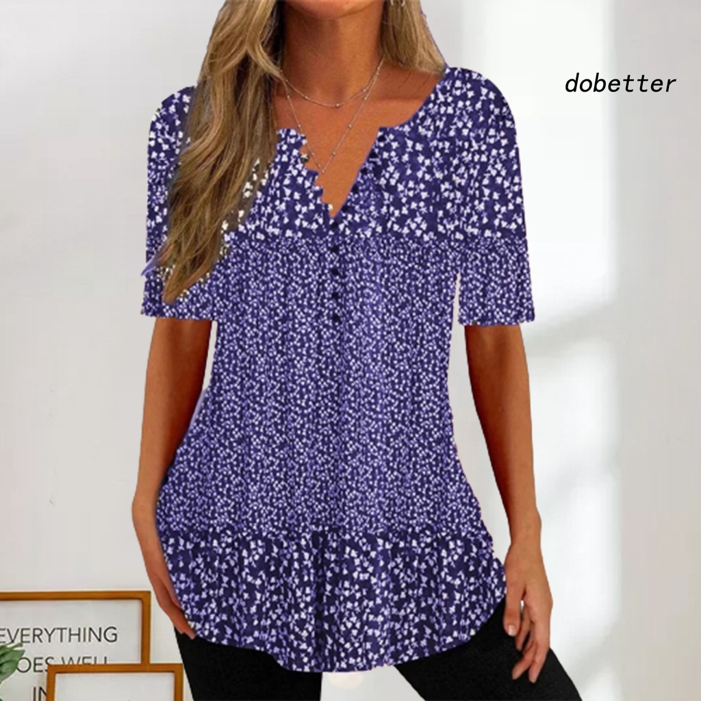 [DO] Áo Sơ Mi Mùa Hè Dáng Rộng Cổ Chữ V Tay Ngắn In Họa Tiết Hoa Cổ Điển Kích Thước Lớn Mặc Hàng Ngày Cho Nữ