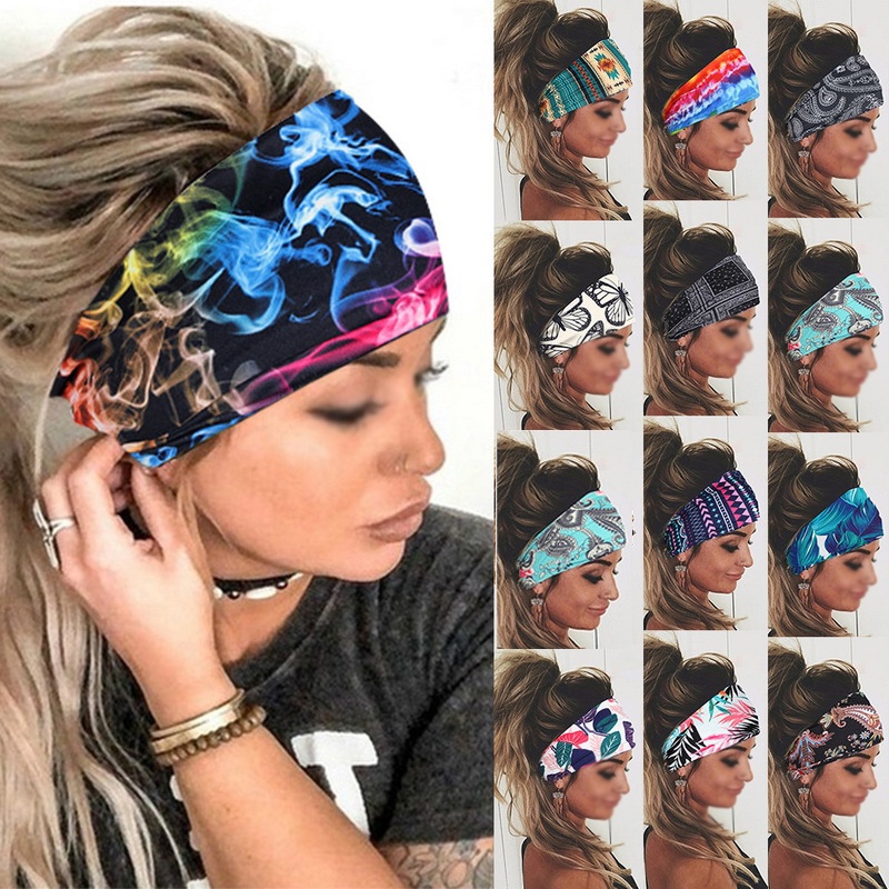 Băng Đô Thể Thao Unisex Co Giãn Thấm Hút Mồ Hôi In Họa Tiết Thời Trang