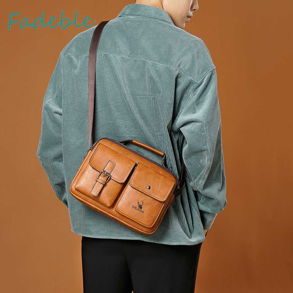 Túi Xách Da PU Nhiều Ngăn Phong Cách Vintage Cho Nam