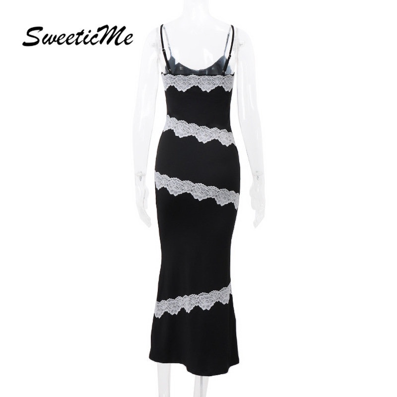 Đầm Hai Dây Dáng Dài Cổ Chữ V Eo Cao Phối Màu Tương Phản Thời Trang Mới 2023 Dành Cho Bạn Nữ