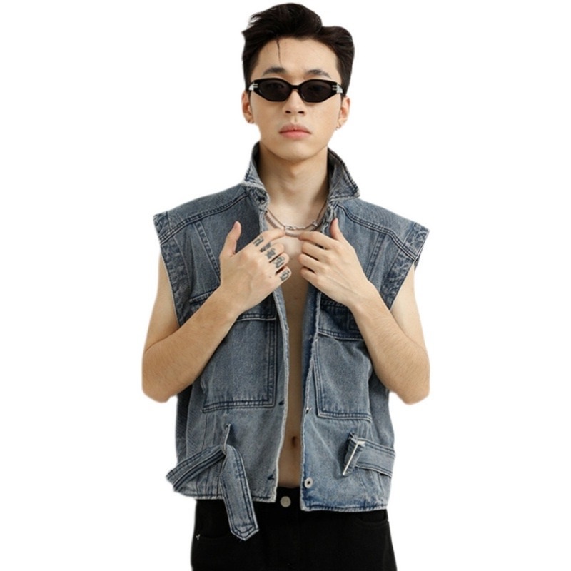 Áo Khoác Denim Không Tay Dáng Rộng Phong Cách Thời Trang Retro Mỹ