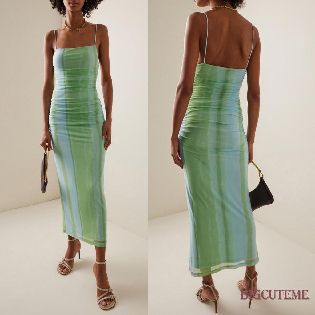 Đầm Dài Hai Dây Màu Sắc Tương Phản Thời Trang Mùa Hè Dành Cho Nữ
