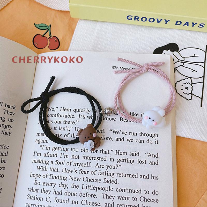 🍒🍒CHERRYKOKO Vòng Đeo Tay Cặp Đôi Bằng Cao Su Hút Nam Châm Hình Gấu/Thỏ Dễ Thương Cho Nữ