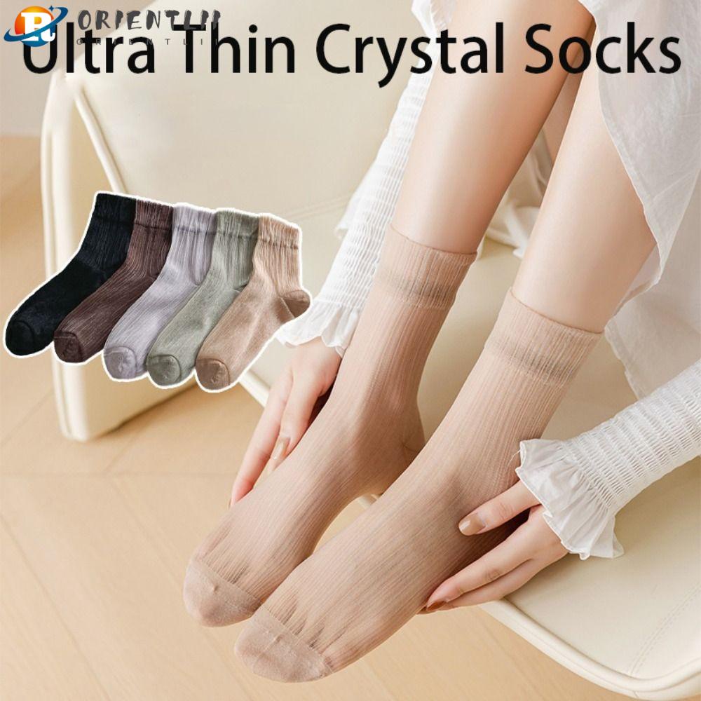 Set 5 Đôi Vớ Trong Suốt Phối Ren Nhẹ Nhàng Thoáng Khí Thời Trang Mùa Hè Cho Nữ