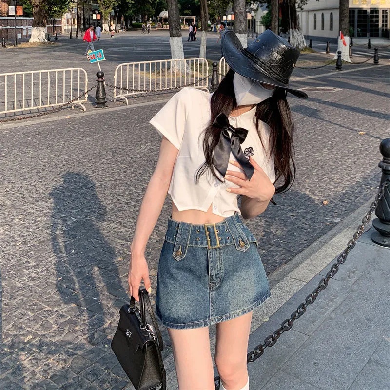 Chân váy jean Ngắn Lưng Cao Thời Trang Mùa Hè
