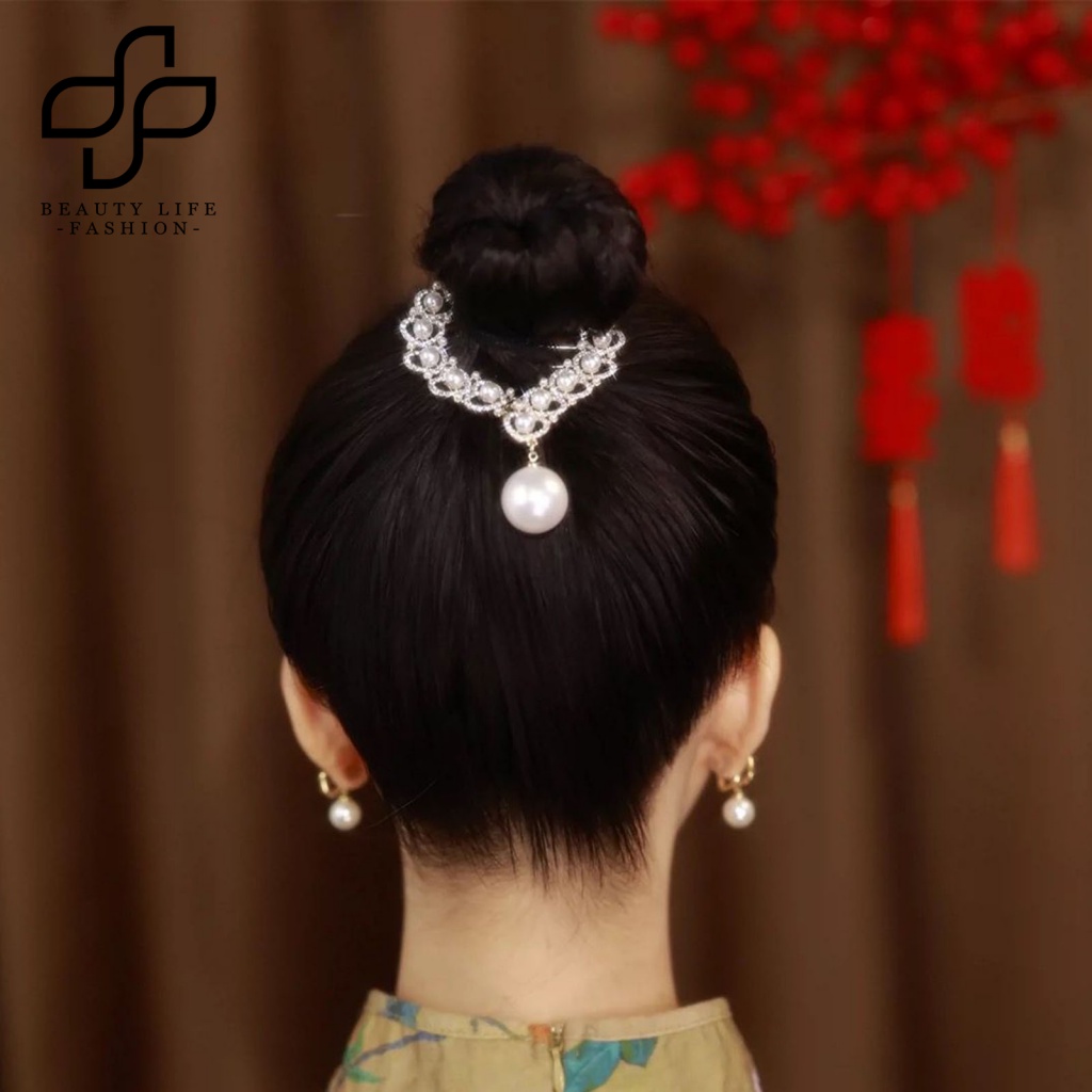 Kẹp Tóc Đính Đá Ngọc Trai Giả Chống Trượt Thời Trang Cho Nữ