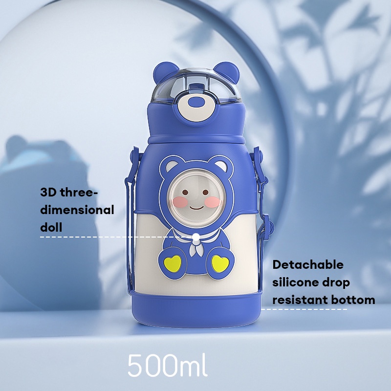 Danle Bình Nước Giữ Nhiệt Bằng Thép Không Gỉ 316 Họa Tiết Hoạt Hình Có Ống Hút Cho Học Sinh