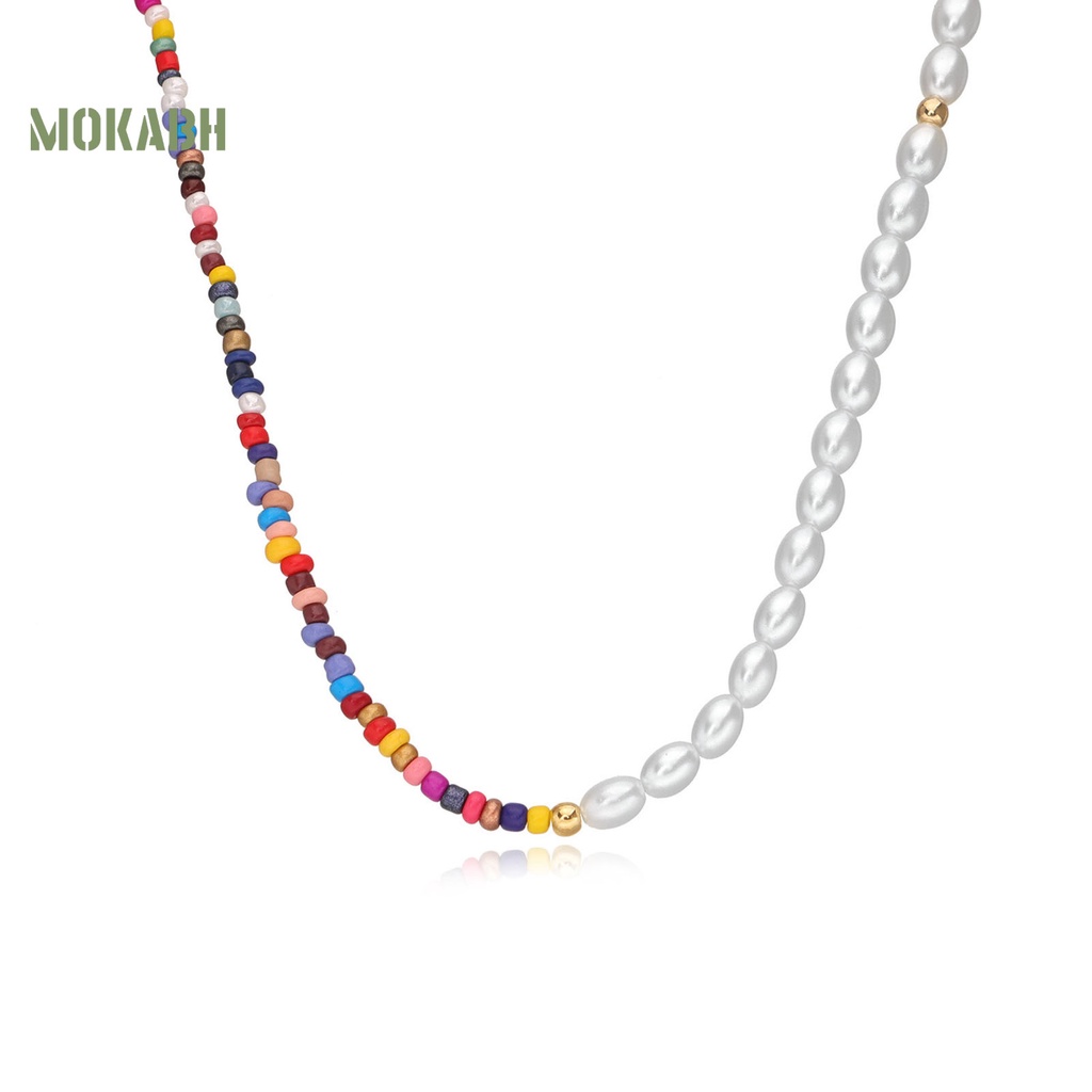 [Mok Abh] Vòng Cổ Choker Hạt Giả Ngọc Trai Nhiều Màu Phong Cách Bohemian Cho Nữ