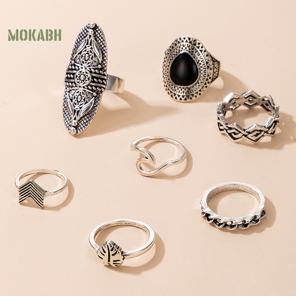 [Mok Abh] Set 7 Nhẫn Đeo Giữa Ngón Tay Phong Cách Bohemian