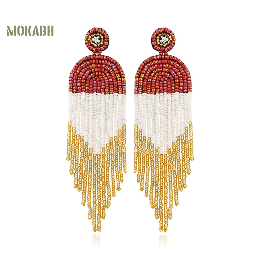 1 Cặp Bông Tai Dạng Chuỗi Hạt Nhiều Màu Sắc Phong Cách Vintage