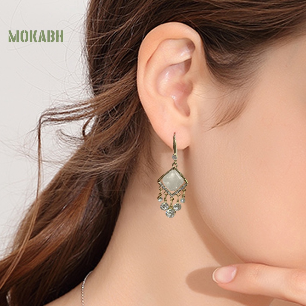 1 Cặp Bông Tai Dáng Dài Đính Đá Lấp Lánh Phong Cách Bohemia