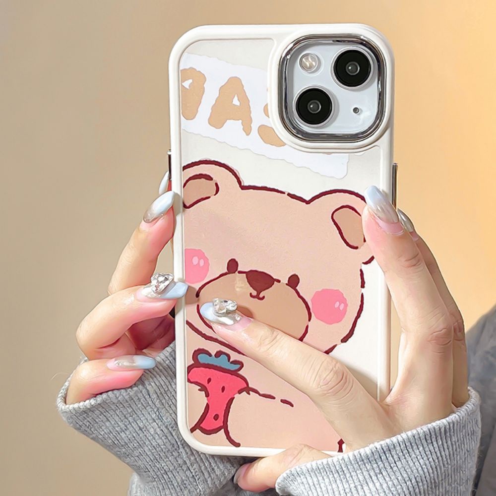 Ốp Điện Thoại TPU Mềm Chống Sốc Mạ Điện In Hình Gấu Hoạt Hình Dễ Thương Bảo Vệ Ống Kính Máy Ảnh Cho IPhone 11 14 13 12 Pro Max