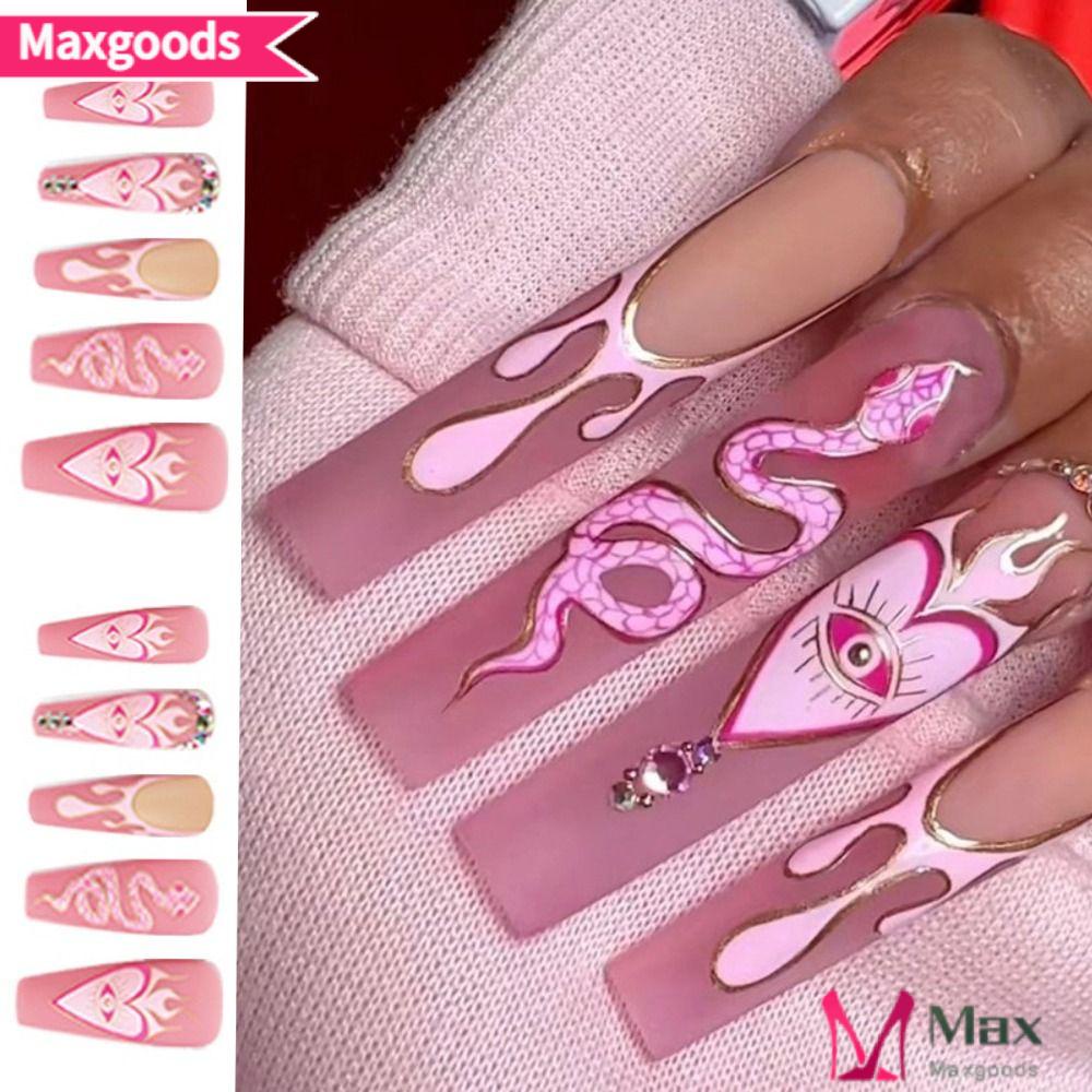 Bộ 24 Móng Tay Giả Lấp Lánh DIY|Phụ Kiện Hình Rắn Chuyên Dụng Chất Lượng